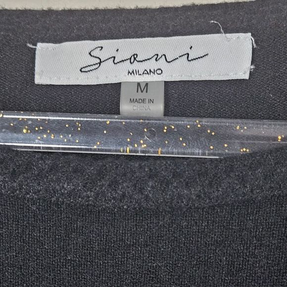 Sioni Women's Mixed Media Boat Neck Sheer Pullover Black Sweater Size Medium - Picture 7 of 10